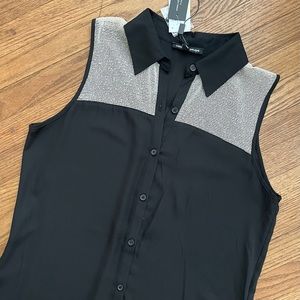 Cable & Gauge Black Sleeveless Tunic Shirt Side Slits High-Low Size M